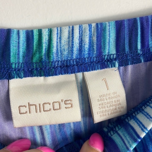 Chicos Blue Watercolor Midi Skirt Size 1 Beachy Summer - Picture 5 of 9